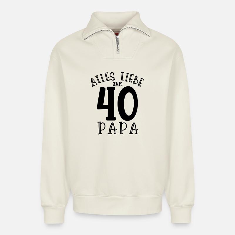 Joyeux 40e anniversaire papa - Sweat unisexe décontracté en coton biologique à demi-zip – de SPREAD - blanc cassé