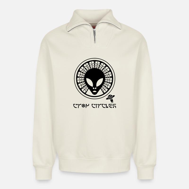 Ancient Alien Crop Circle - Relaxed Unisex Organic Half Zip Sweatshirt – by SPREAD - off white
