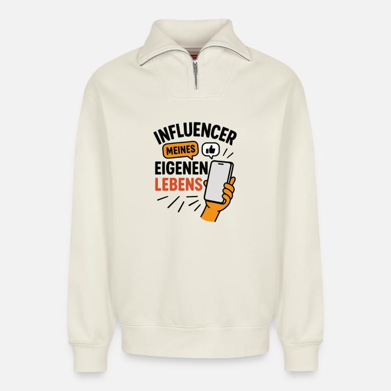 Influencer meines eigenen Lebens - Relaxed Unisex Organic Half Zip Sweatshirt – von SPREAD - Naturweiß