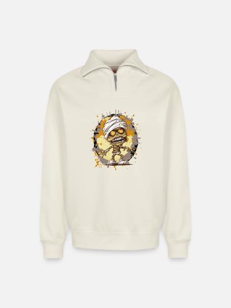 Mummy in splatter look - Relaxed Unisex Organic Half Zip Sweatshirt – by SPREAD - off white