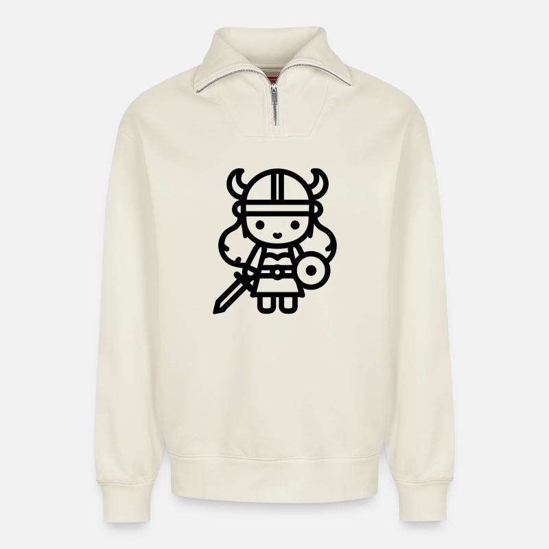 Krieger - Relaxed Unisex Organic Half Zip Sweatshirt – von SPREAD - Naturweiß