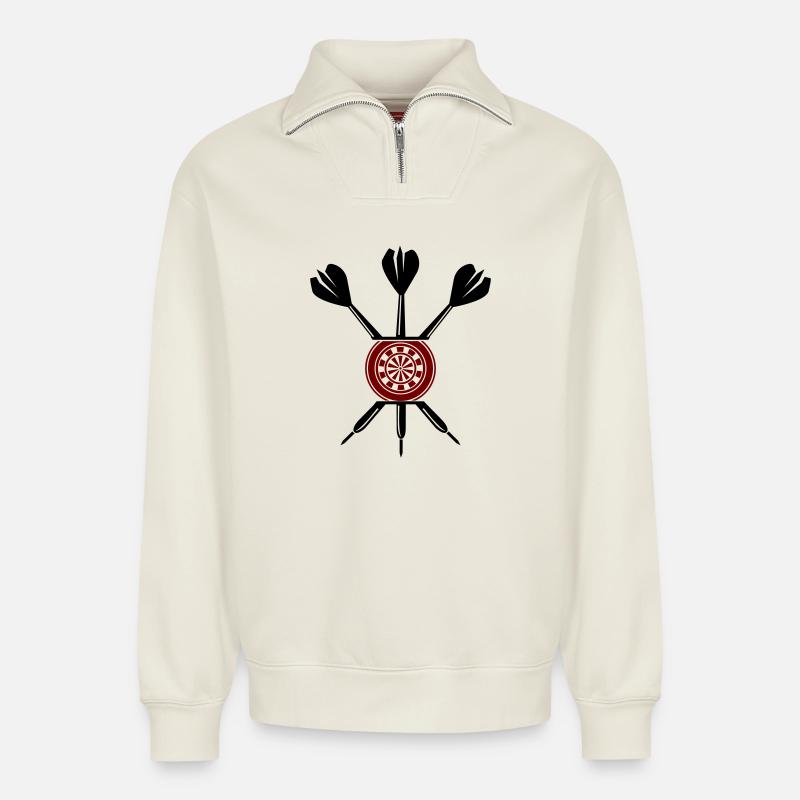 Fléchettes - Sweat unisexe décontracté en coton biologique à demi-zip – de SPREAD - blanc cassé