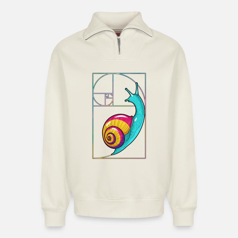 Fibonacci Spiral Snail - Relaxed Unisex Organic Half Zip Sweatshirt – von SPREAD - Naturweiß