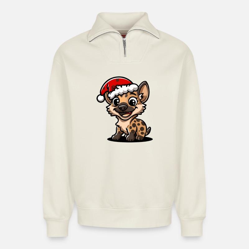 Noël de la hyène - Sweat unisexe décontracté en coton biologique à demi-zip – de SPREAD - blanc cassé