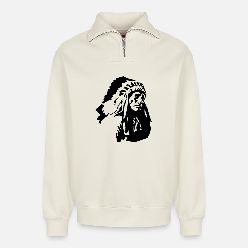 Indianer - Relaxed Unisex Organic Half Zip Sweatshirt – von SPREAD - Naturweiß