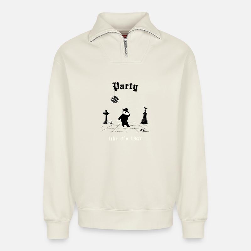 Like It's 1347 Tee - Relaxed Unisex Organic Half Zip Sweatshirt – von SPREAD - Naturweiß