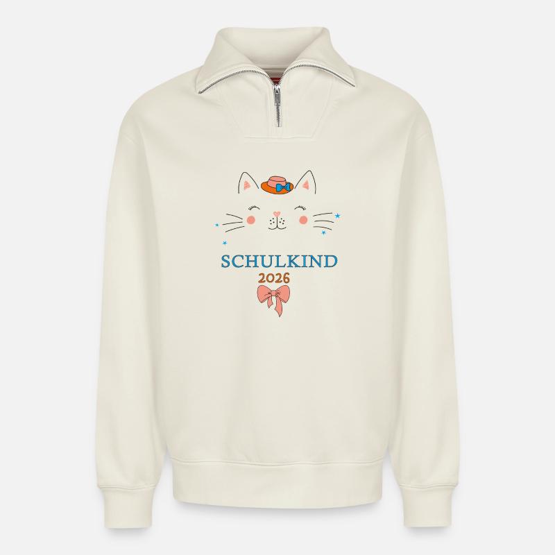 Schulkind 2026 - Relaxed Unisex Organic Half Zip Sweatshirt – von SPREAD - Naturweiß