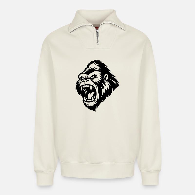 Gorilla Aggressive - Relaxed Unisex Organic Half Zip Sweatshirt – by SPREAD - off white