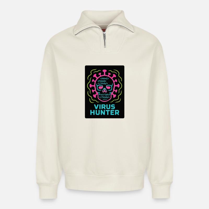 Cybersecurity: Virus Hunter - Relaxed Unisex Organic Half Zip Sweatshirt – by SPREAD - off white