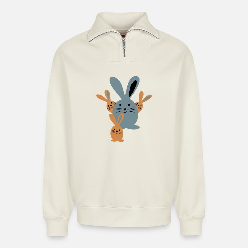 Pâques - Sweat unisexe décontracté en coton biologique à demi-zip – de SPREAD - blanc cassé