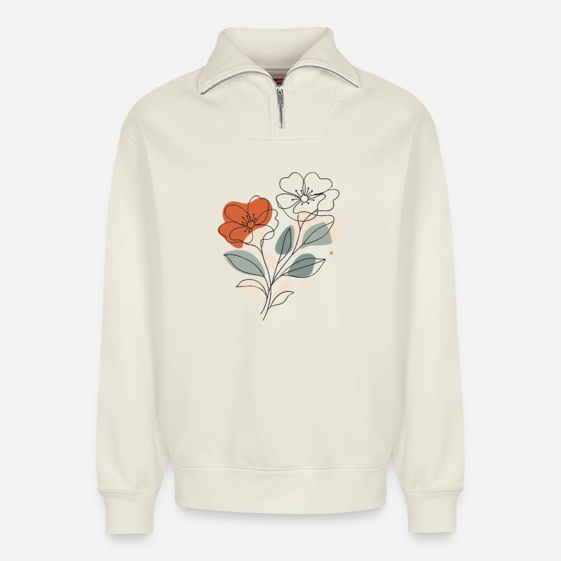 Abstraktes Blumen Muster Illustration - Relaxed Unisex Organic Half Zip Sweatshirt – von SPREAD - Naturweiß