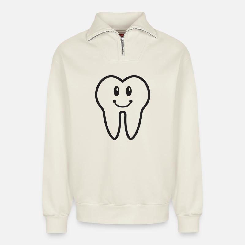 Lächelzahn - Relaxed Unisex Organic Half Zip Sweatshirt – von SPREAD - Naturweiß