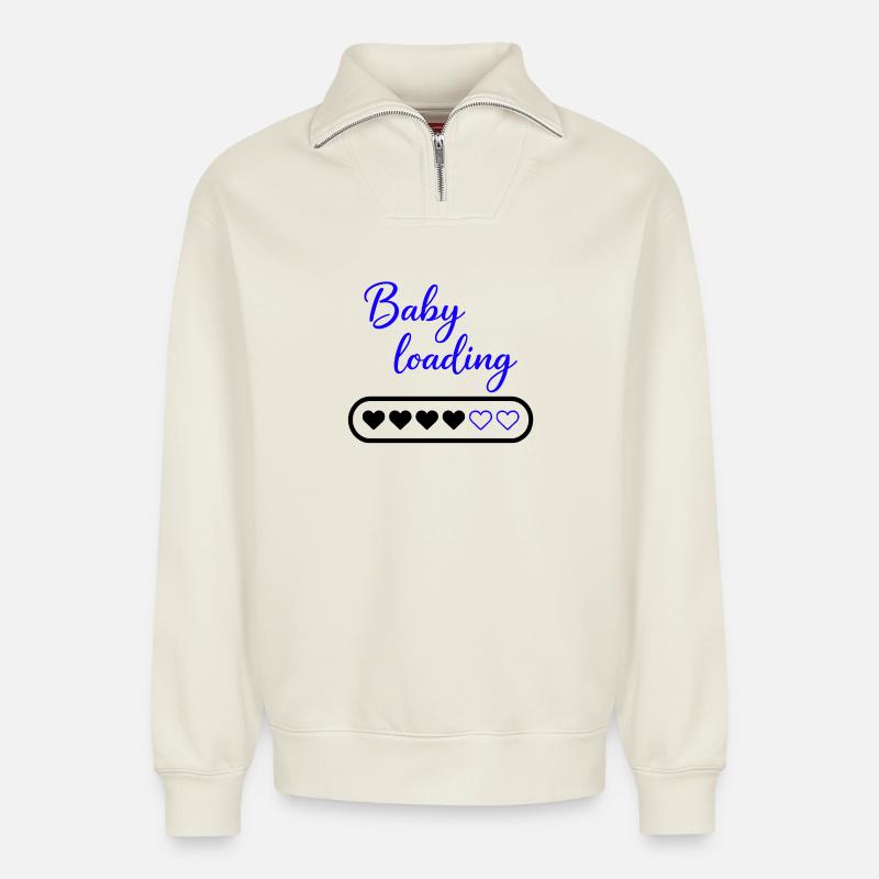 Baby_loading - Relaxed Unisex Organic Half Zip Sweatshirt – von SPREAD - Naturweiß