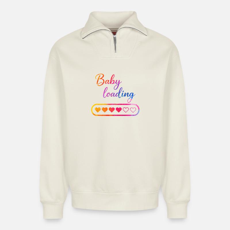 Baby loading herz - Relaxed Unisex Organic Half Zip Sweatshirt – von SPREAD - Naturweiß