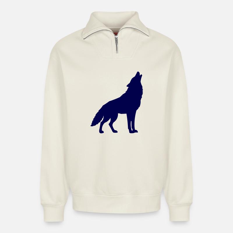 Midnight Blue Wolf Silhouette - Relaxed Unisex Organic Half Zip Sweatshirt – by SPREAD - off white