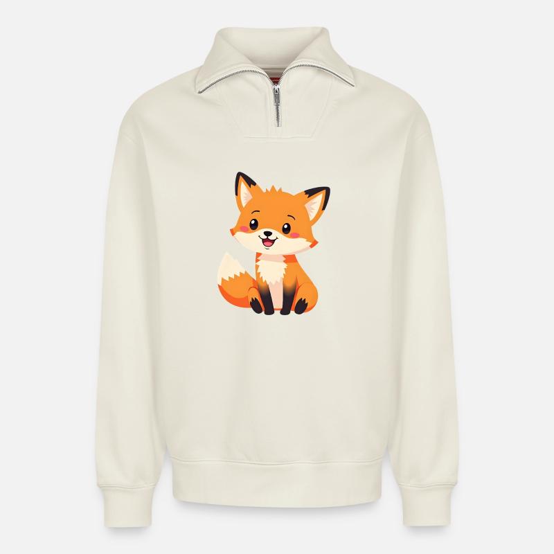 Fuchs - Relaxed Unisex Organic Half Zip Sweatshirt – von SPREAD - Naturweiß