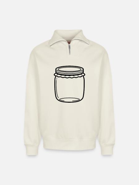 Jam Jar Outline - Relaxed Unisex Organic Half Zip Sweatshirt – by SPREAD - off white