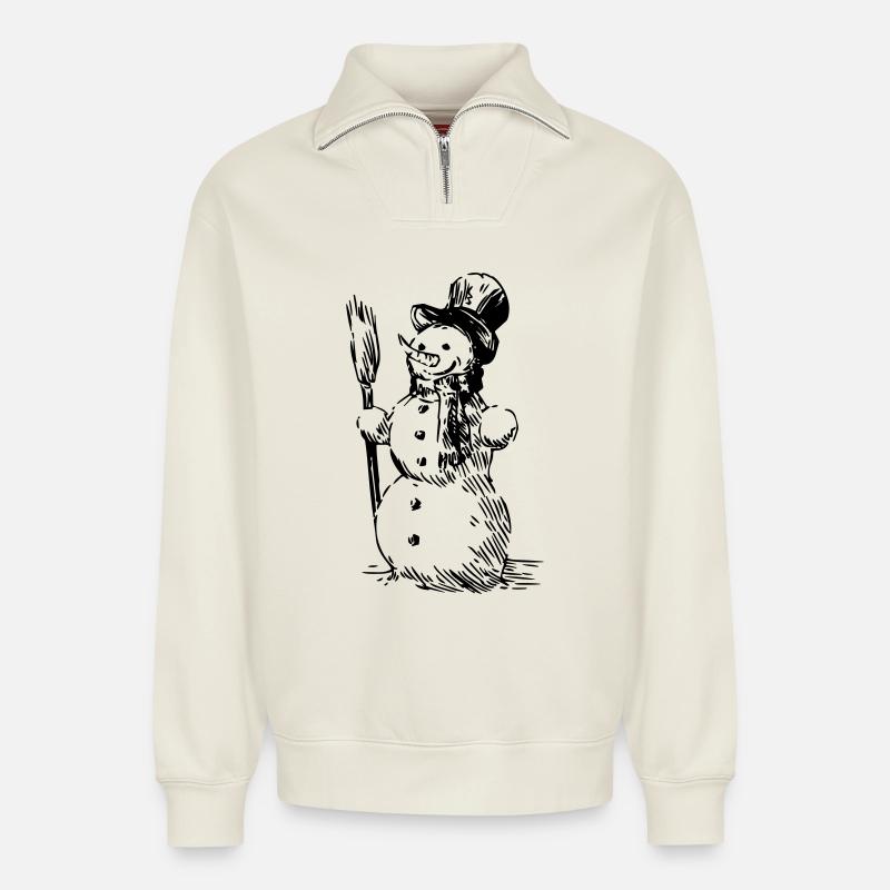 Schneemann - Relaxed Unisex Organic Half Zip Sweatshirt – von SPREAD - Naturweiß