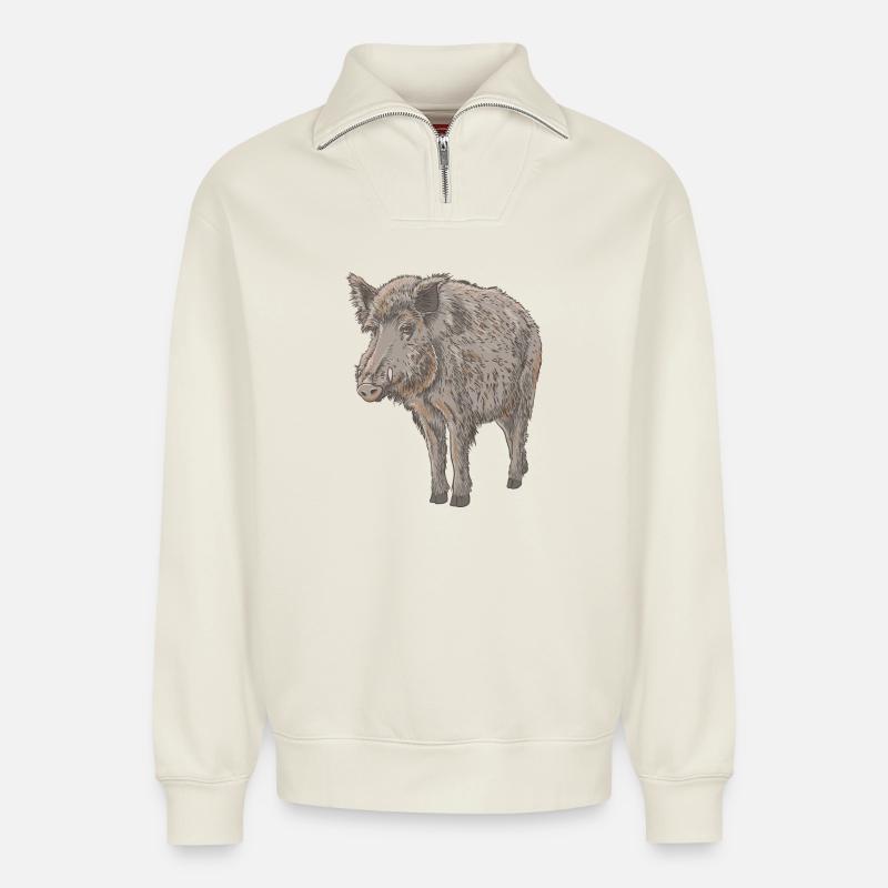 Boar - Relaxed Unisex Organic Half Zip Sweatshirt – by SPREAD - off white