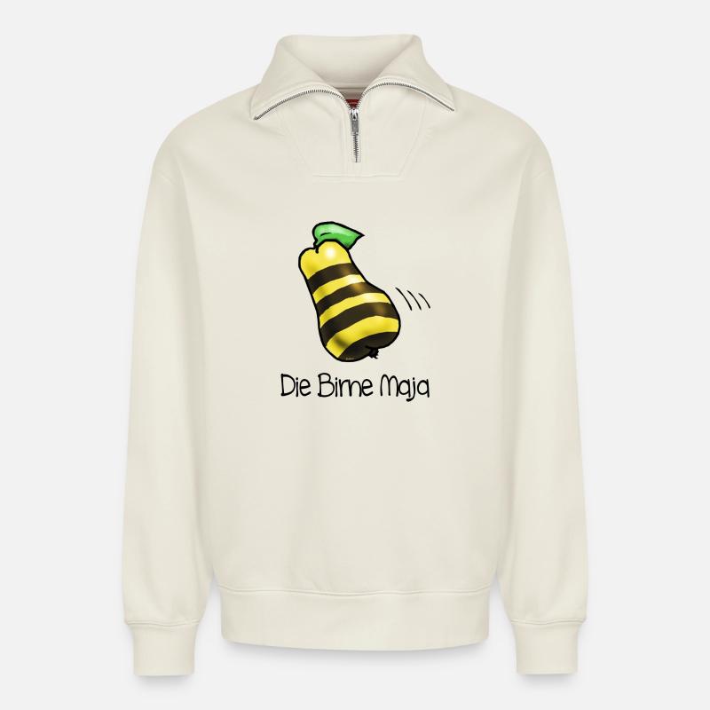 Birne Maja - Relaxed Unisex Organic Half Zip Sweatshirt – von SPREAD - Naturweiß