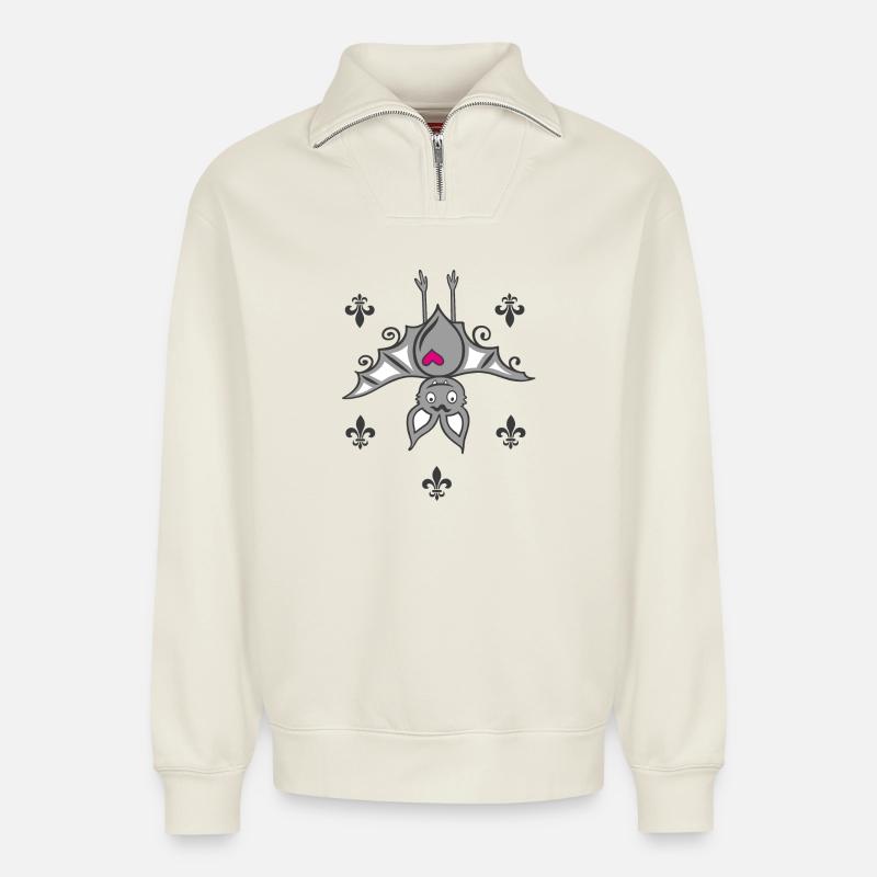 Vampire Bat Halloween - Relaxed Unisex Organic Half Zip Sweatshirt – by SPREAD - off white