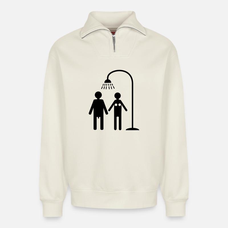 duschen hygiene lebensstil - Relaxed Unisex Organic Half Zip Sweatshirt – von SPREAD - Naturweiß