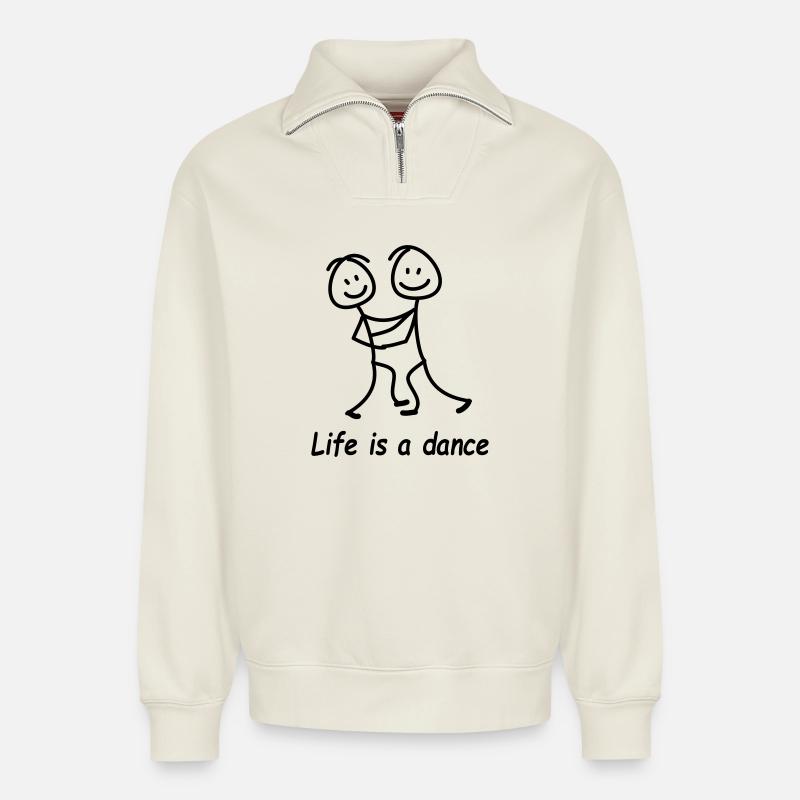 dancing - Relaxed Unisex Organic Half Zip Sweatshirt – by SPREAD - off white