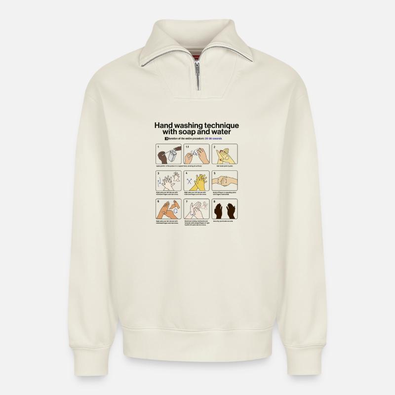Hand Washing Instructions - Relaxed Unisex Organic Half Zip Sweatshirt – von SPREAD - Naturweiß