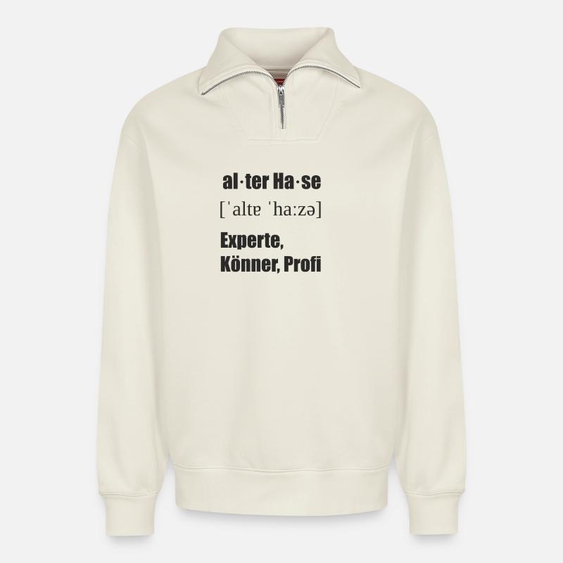 alter Hase Lautschrift - Relaxed Unisex Organic Half Zip Sweatshirt – von SPREAD - Naturweiß