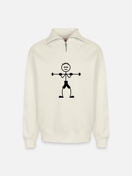 Musculation avec beaucoup de poids - Sweat unisexe décontracté en coton biologique à demi-zip – de SPREAD - blanc cassé