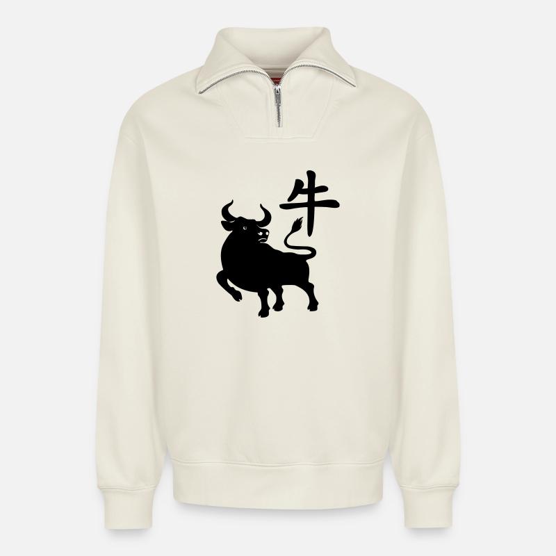 Chinesisches Zeichenbetriebssystem mit OS-Bild, Schatten - Relaxed Unisex Organic Half Zip Sweatshirt – von SPREAD - Naturweiß