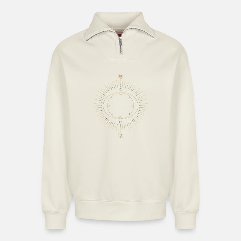Sun Ring Circuit Design - Relaxed Unisex Organic Half Zip Sweatshirt – by SPREAD - off white