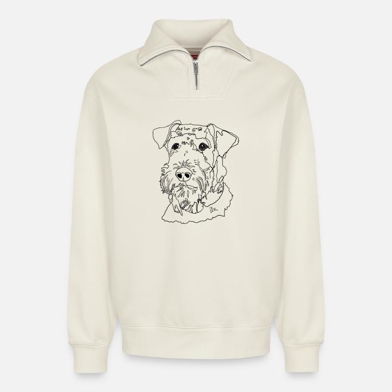 Airedale Terrier - Relaxed Unisex Organic Half Zip Sweatshirt – von SPREAD - Naturweiß