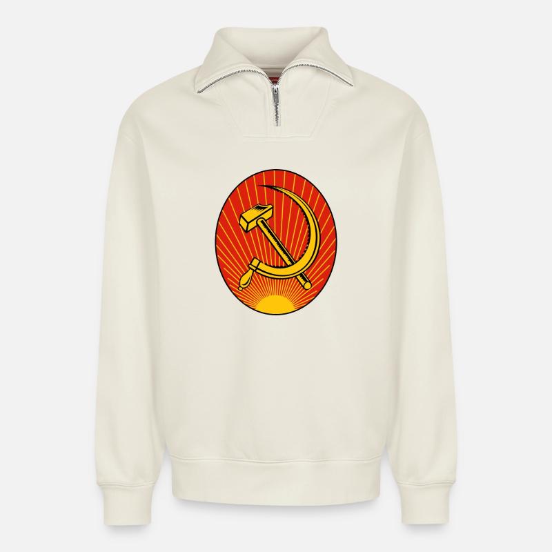Hammer und Sichel - Relaxed Unisex Organic Half Zip Sweatshirt – von SPREAD - Naturweiß