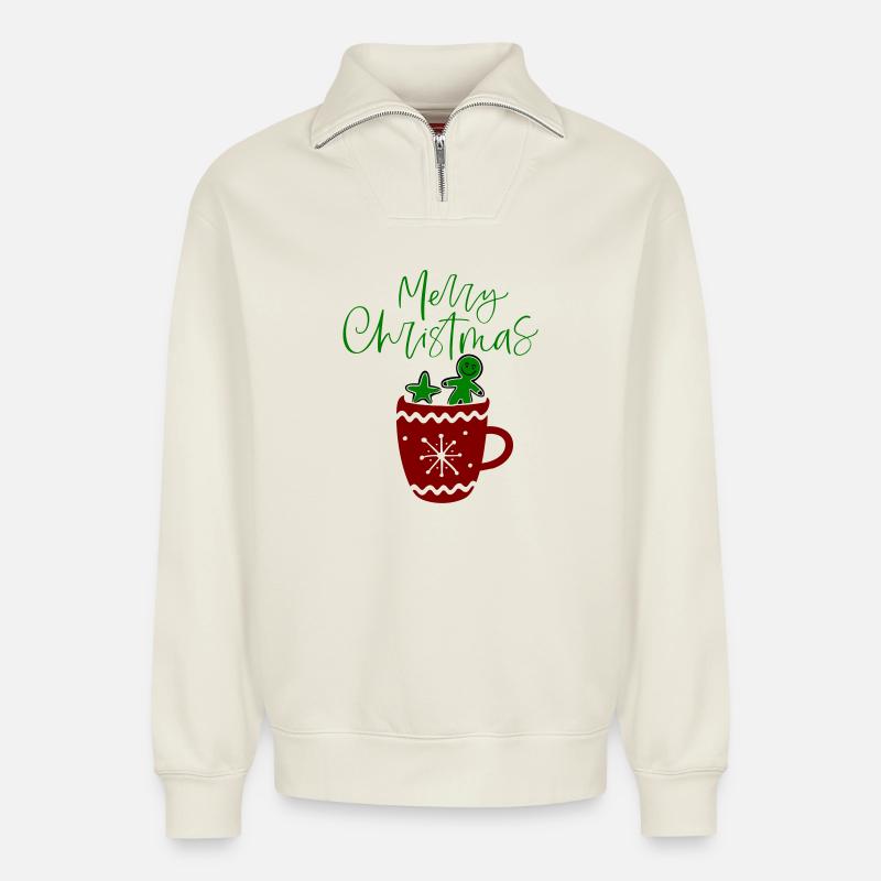 Joyeux Noël, Biscuits - Sweat unisexe décontracté en coton biologique à demi-zip – de SPREAD - blanc cassé