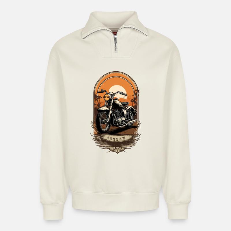 Retro Motorrad - Relaxed Unisex Organic Half Zip Sweatshirt – von SPREAD - Naturweiß
