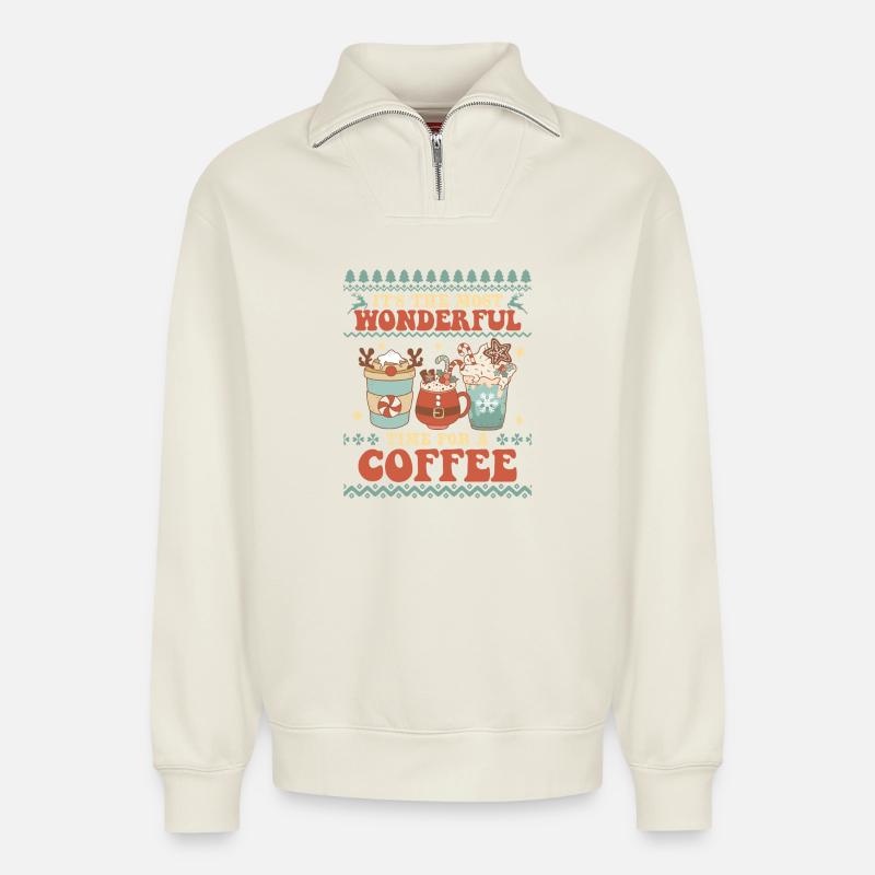 Pull de Noël moche - Sweat unisexe décontracté en coton biologique à demi-zip – de SPREAD - blanc cassé