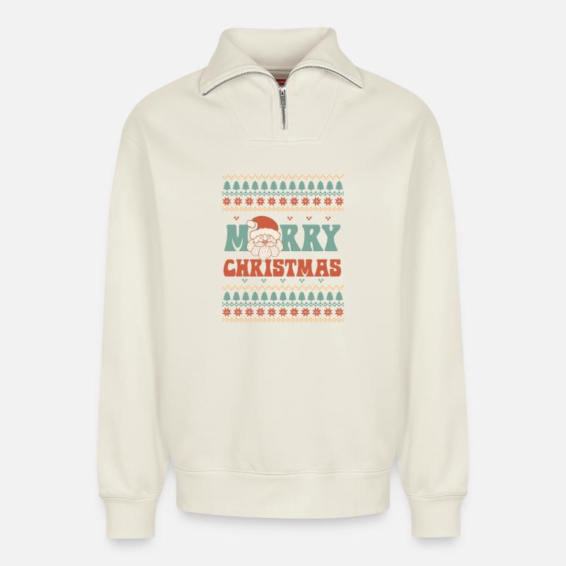 Hässlicher Weihnachtspullover - Relaxed Unisex Organic Half Zip Sweatshirt – von SPREAD - Naturweiß