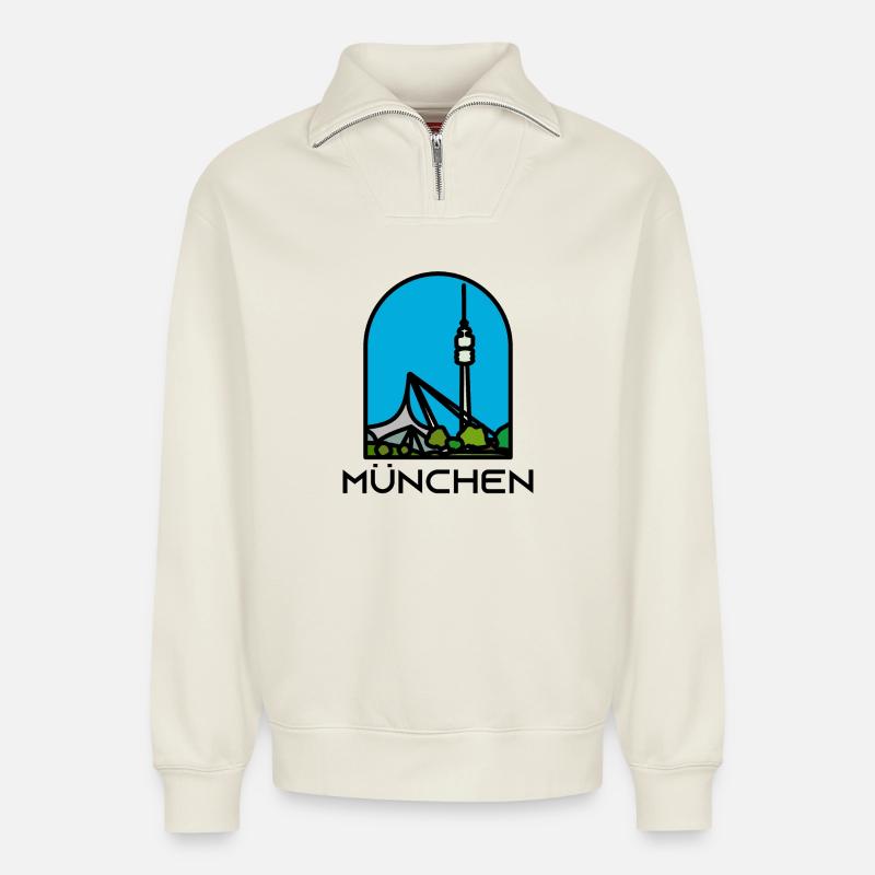 Munich - Tower - Relaxed Unisex Organic Half Zip Sweatshirt – by SPREAD - off white