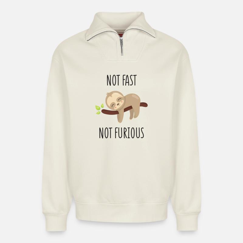 Nicht schnell, nicht wütend - Relaxed Unisex Organic Half Zip Sweatshirt – von SPREAD - Naturweiß