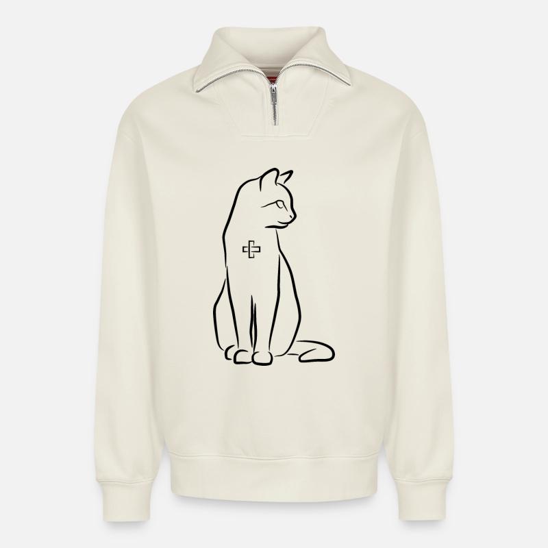 Premiers soins pour chats - Sweat unisexe décontracté en coton biologique à demi-zip – de SPREAD - blanc cassé