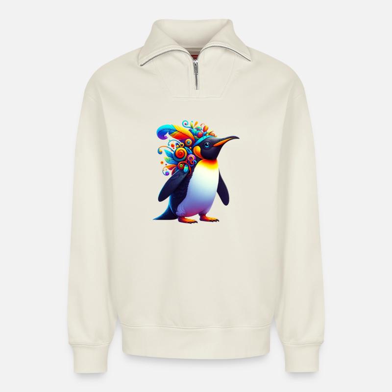 Pinguin - Relaxed Unisex Organic Half Zip Sweatshirt – von SPREAD - Naturweiß