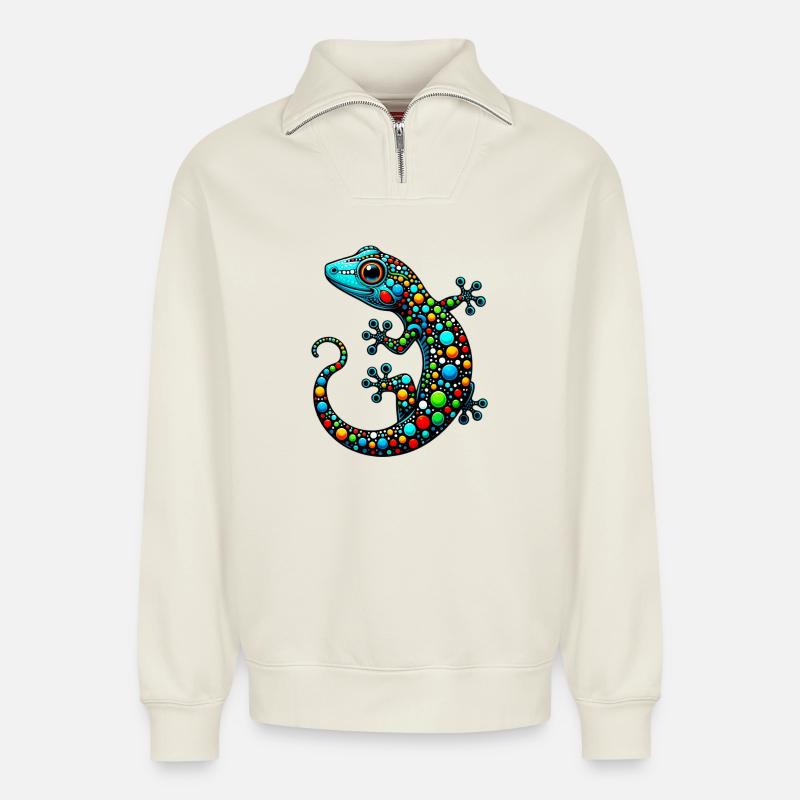 Gecko - Relaxed Unisex Organic Half Zip Sweatshirt – von SPREAD - Naturweiß