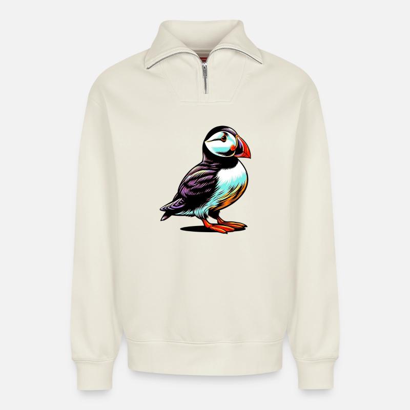 Papageitaucher - Relaxed Unisex Organic Half Zip Sweatshirt – von SPREAD - Naturweiß