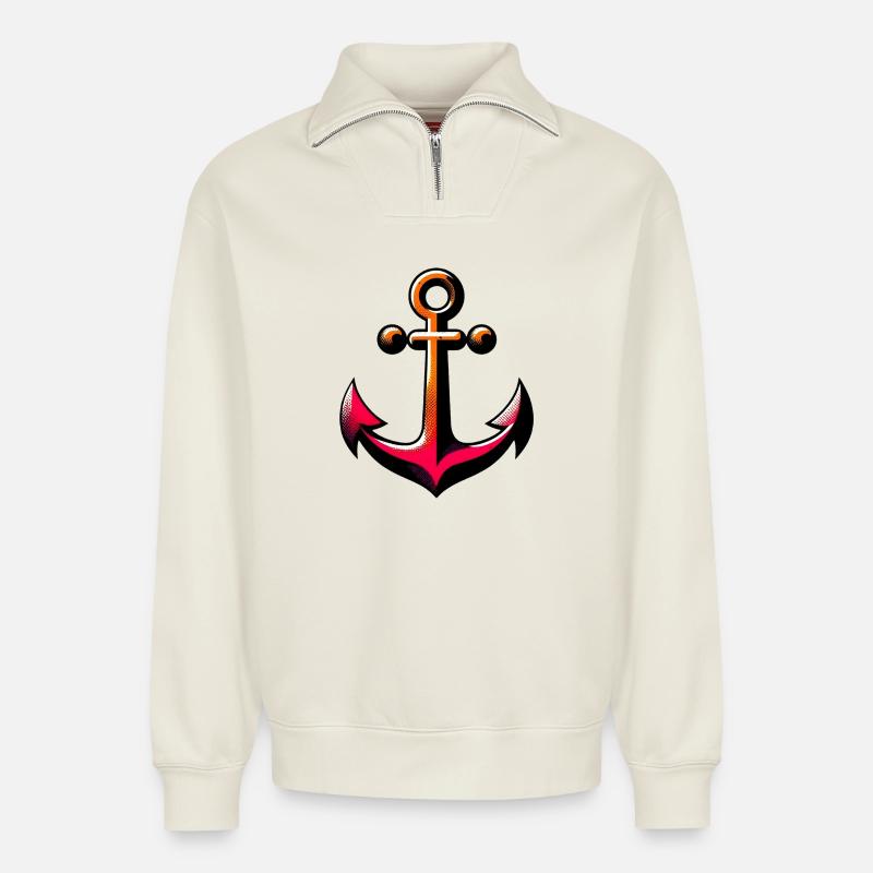 Ein Anker - Relaxed Unisex Organic Half Zip Sweatshirt – von SPREAD - Naturweiß