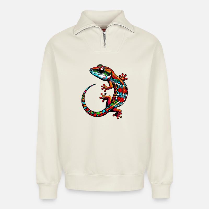Gecko - Relaxed Unisex Organic Half Zip Sweatshirt – von SPREAD - Naturweiß