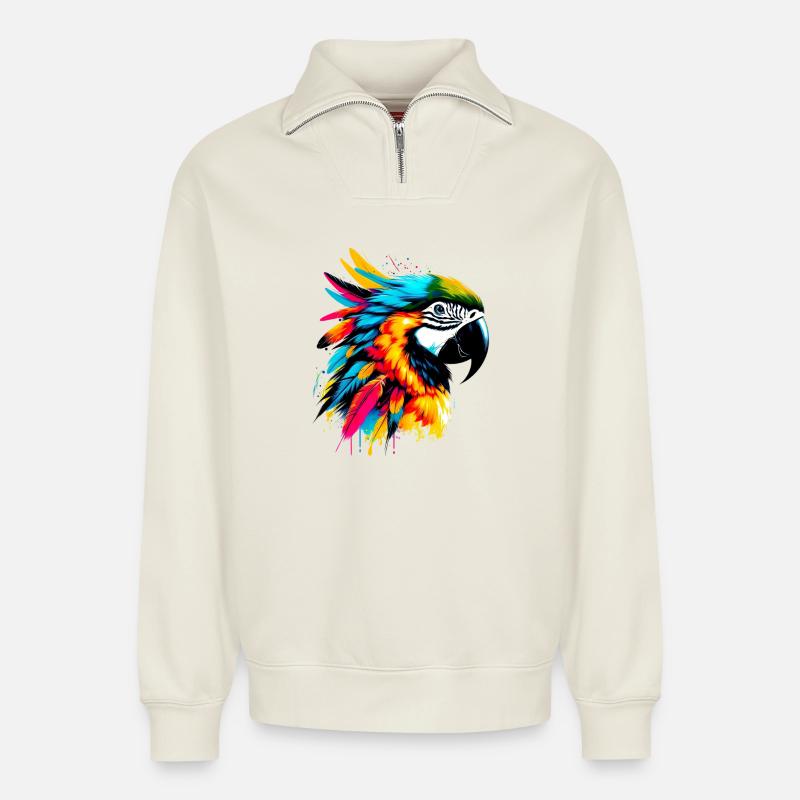 Parrot - Relaxed Unisex Organic Half Zip Sweatshirt – by SPREAD - off white