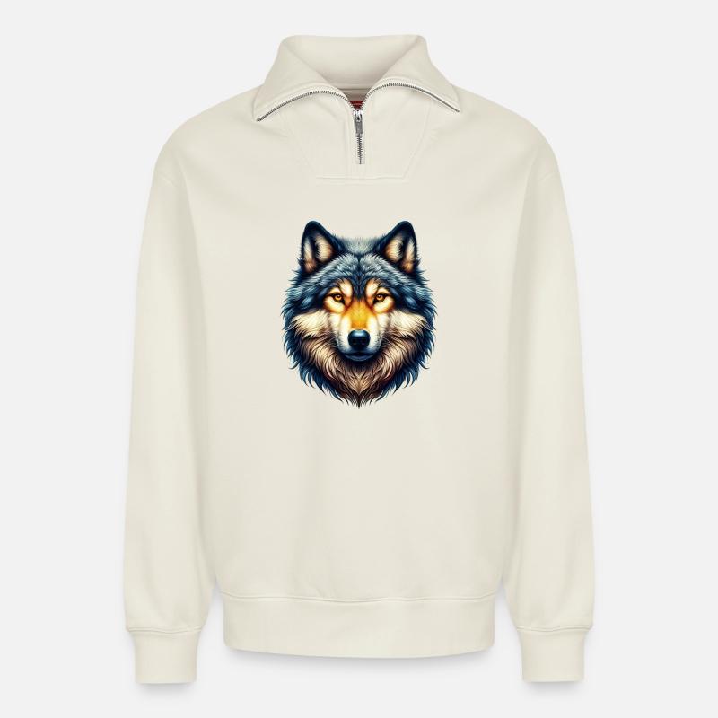 Wolf - Relaxed Unisex Organic Half Zip Sweatshirt – von SPREAD - Naturweiß