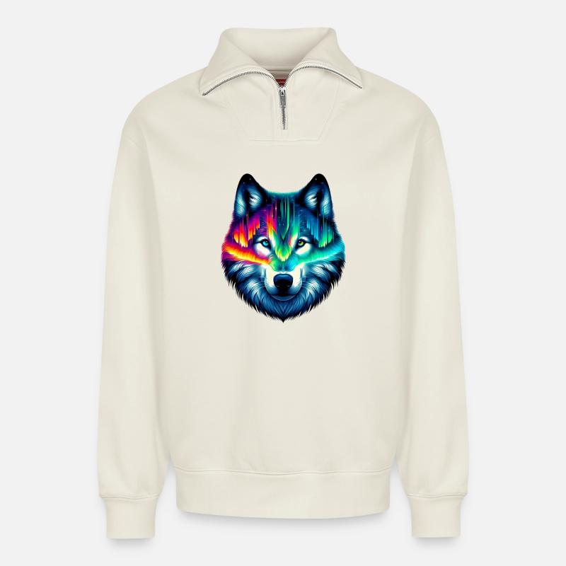 Wolf - Relaxed Unisex Organic Half Zip Sweatshirt – von SPREAD - Naturweiß