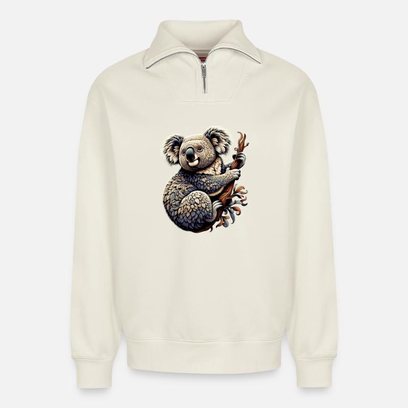 Koala - Sweat unisexe décontracté en coton biologique à demi-zip – de SPREAD - blanc cassé